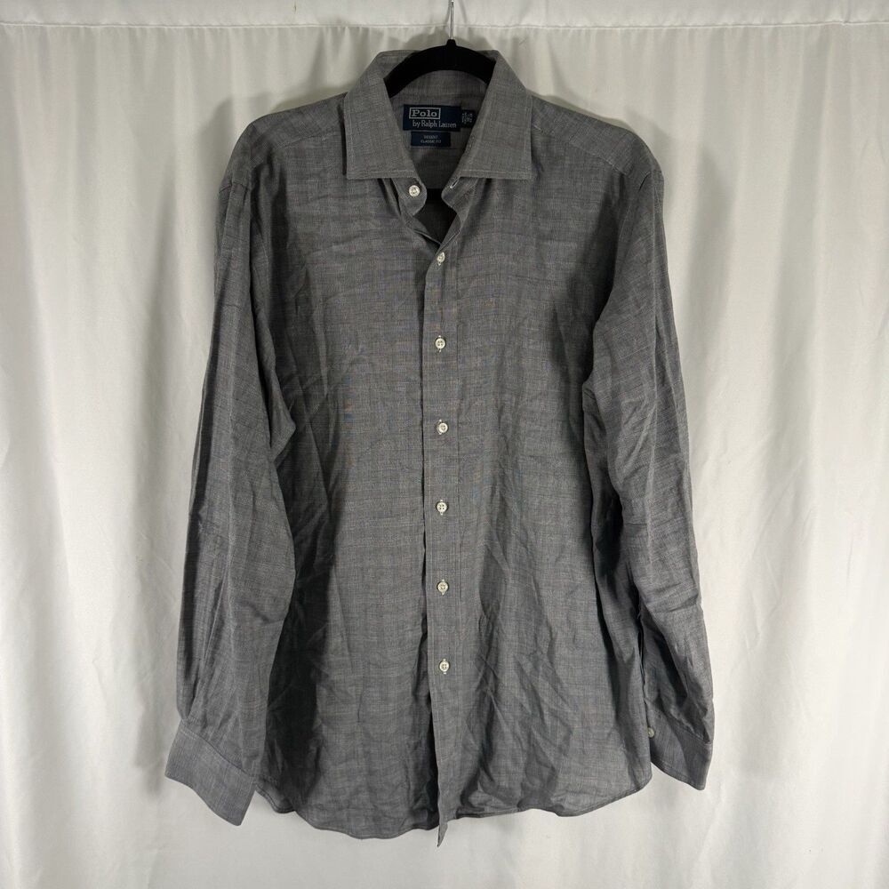Polo Ralph Lauren Dress Shirt Men's 16.5 34/35 Grey Regent Classic Fit Cotton